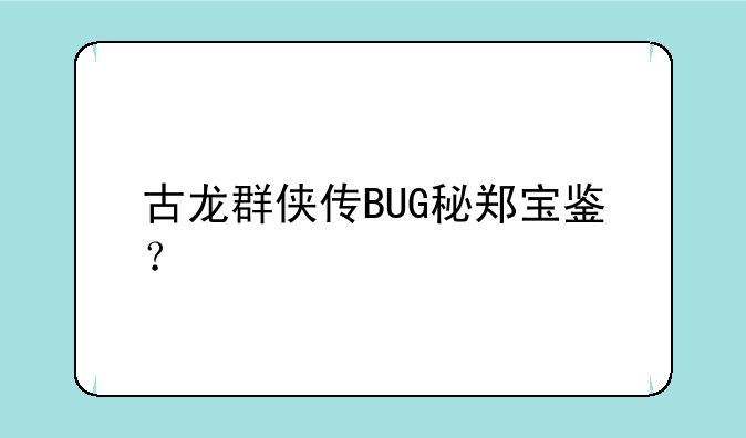 古龙群侠传BUG秘郑宝鉴？