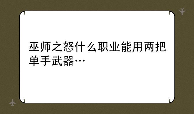 巫师之怒什么职业能用两把单手武器…