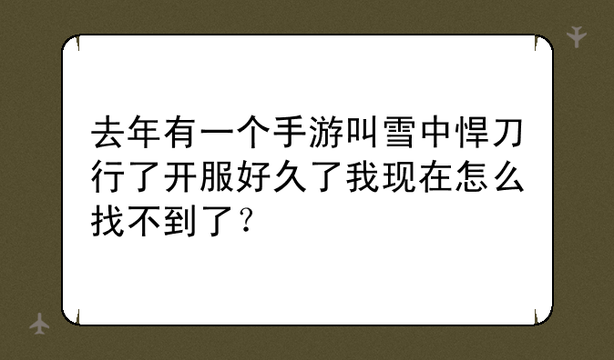 去年有一个手游叫雪中悍刀行了开服好久了我现在怎么找不到了？